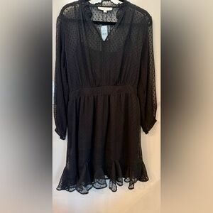 LOFT Black Textured V-Neck dress 14 petite